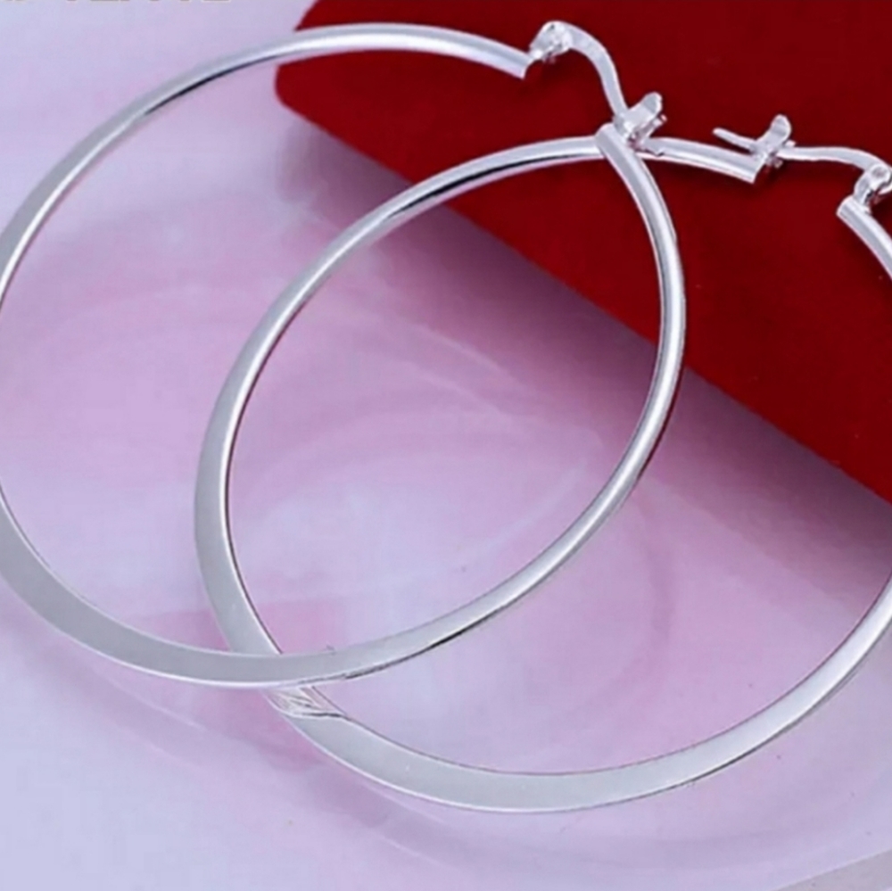 Sterling Silver Hoop Earrings 2.2"
